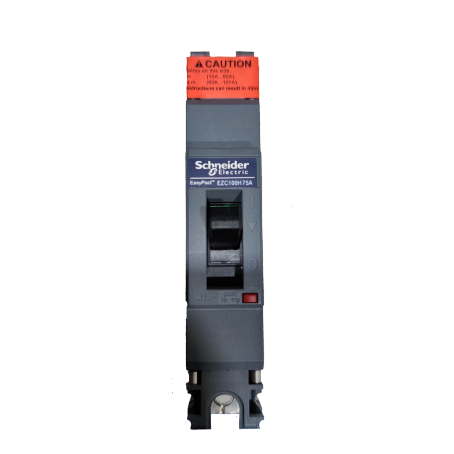 Schneider 75A 1 Pole Industrial Circuit Breaker EasyPact EZC100H75A with safety warning label