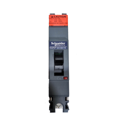 Schneider 75A 1 Pole Industrial Circuit Breaker EasyPact EZC100H75A with safety warning label