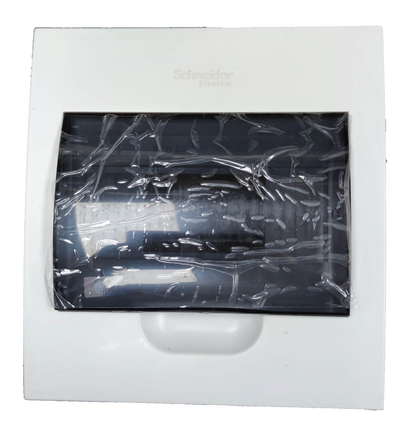 Schneider 8 Ways Distribution Panel IP40 with black cover and white casing for electrical circuitry
