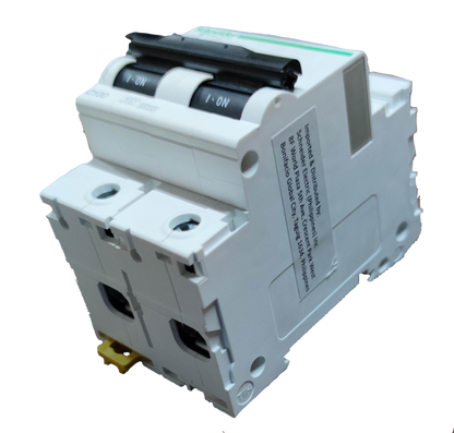 Schneider 80A 2 pole circuit breaker in white with black switches for electrical protection