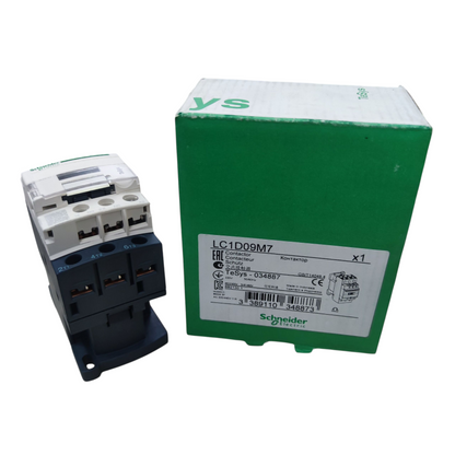 Schneider 9A Magnetic Contactor 220V with mounting base and green packaging box