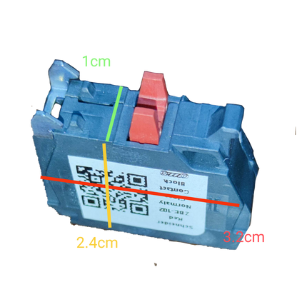Schneider auxiliary contact block NC in black with red switch component and size dimensions