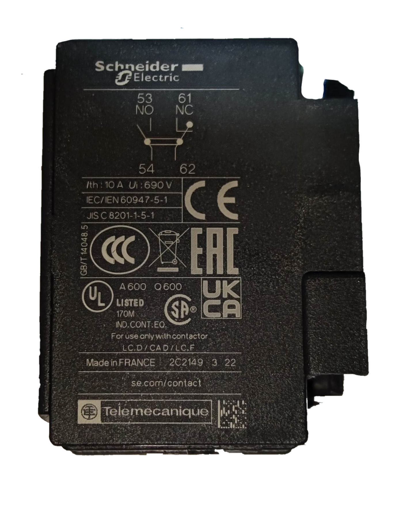 Schneider Auxiliary Contact LADN11 power accessory for switches and plugs with certification labels