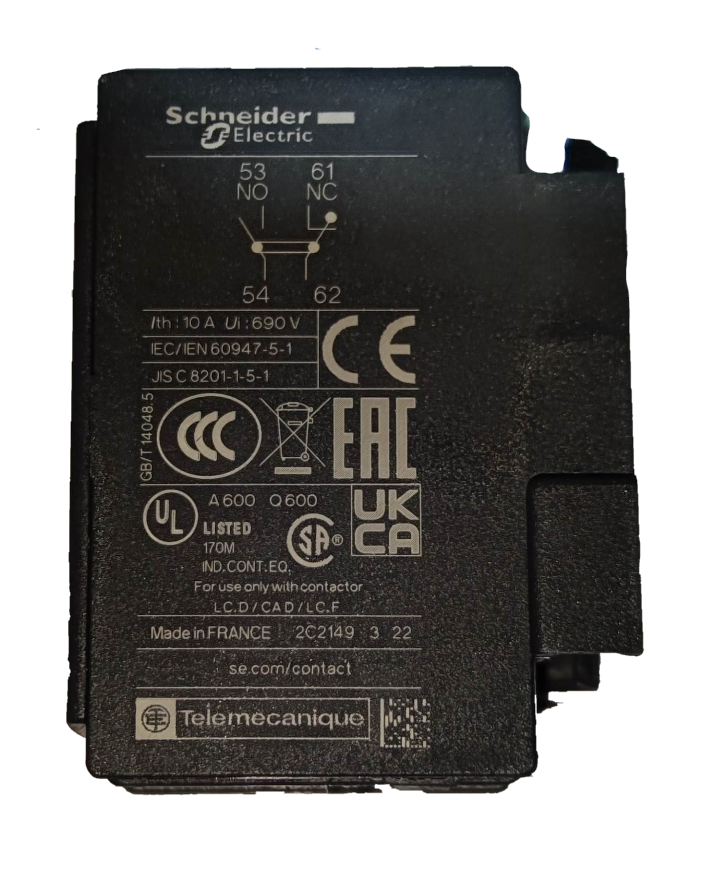 Schneider Auxiliary Contact LADN11 power accessory for switches and plugs with certification labels