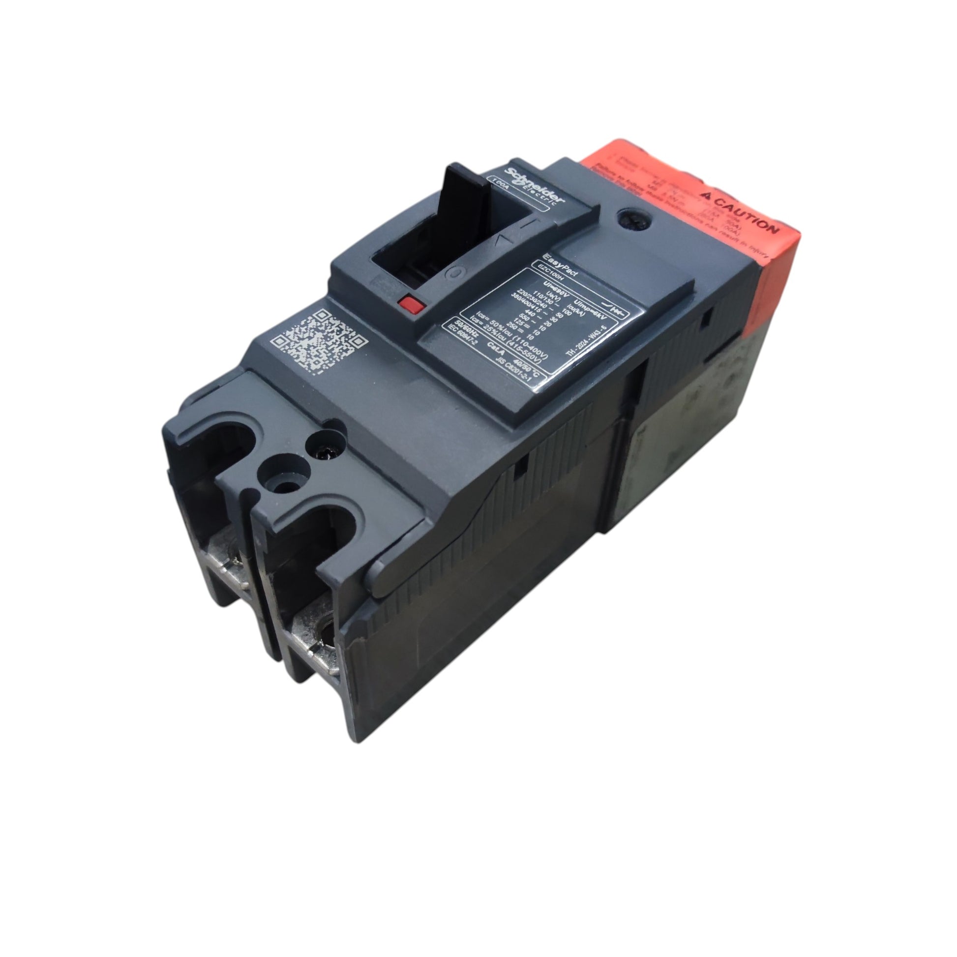 Schneider 100A 2 Pole Breaker Industrial Easy Pact circuit breaker with black and red housing