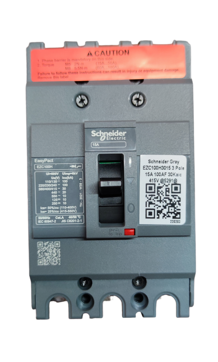 Schneider 15A 10KAIC 3 pole MCCB 220V electrical circuit breaker with gray casing