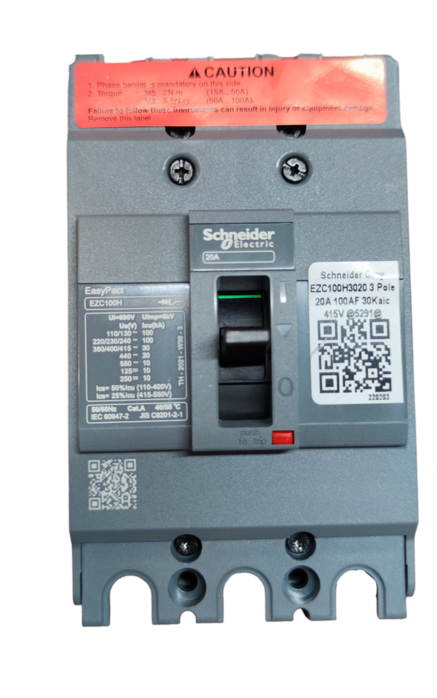 Schneider 20A 3 Pole Industrial Circuit Breaker with EasyPact EZC100H model for electrical protection