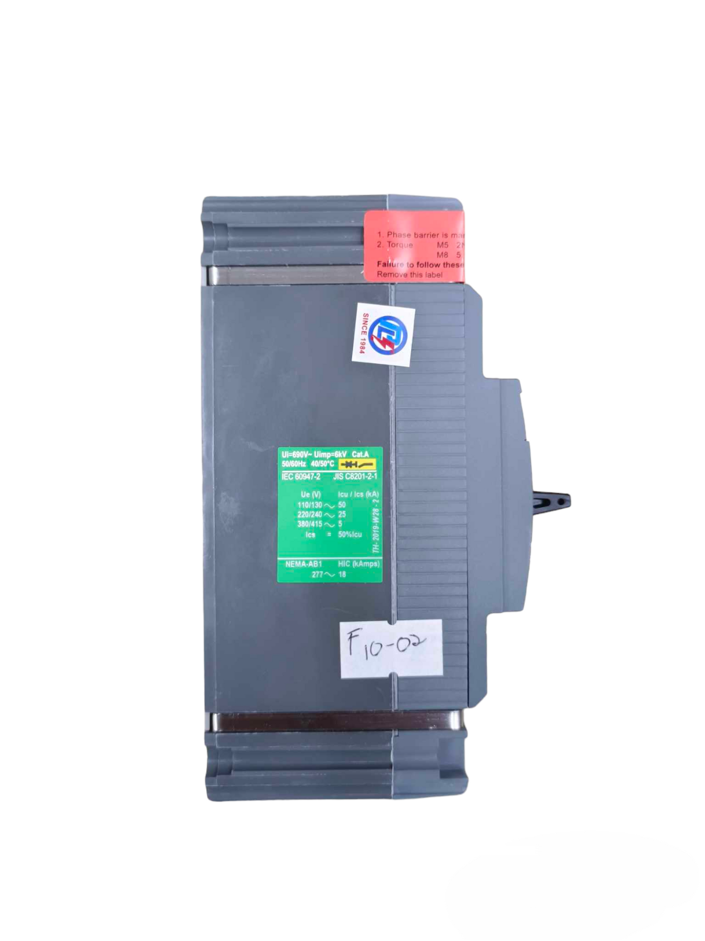 Schneider 80A 1 Pole Industrial Circuit Breaker in dark gray with labeled specifications