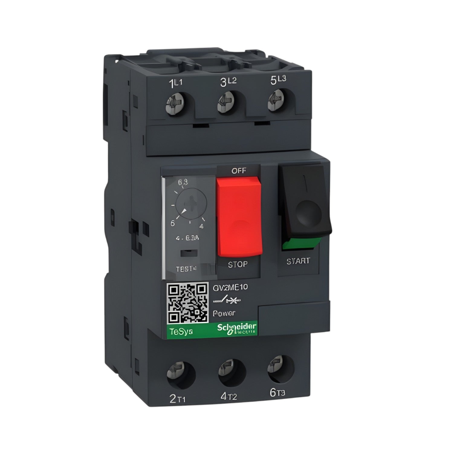Schneider TeSys 3 phase breaker 4A-6.3A 690V compact motor protection switch with start and stop buttons
