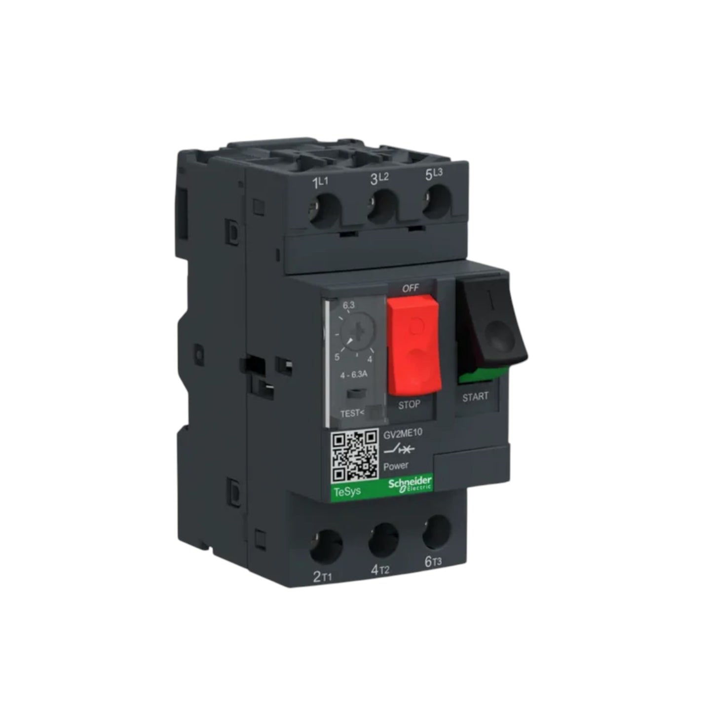 Schneider TeSys 3 phase breaker 4A-6.3A 690V motor protector with reset dial red stop and green start buttons