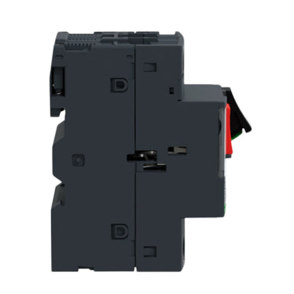 Schneider TeSys 3 phase breaker 4A-6.3A 690V compact DIN rail mounted motor protection breaker side view