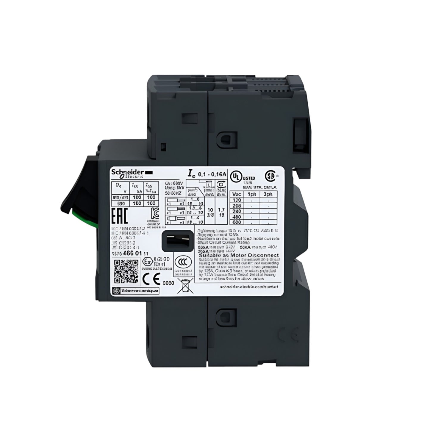 Schneider TeSys 3 phase breaker 4A-6.3A 690V compact motor protection unit with wiring label