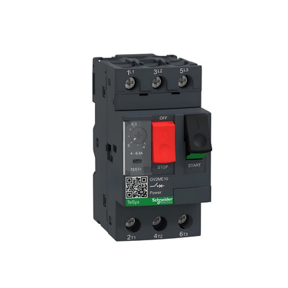 Schneider TeSys 3 phase breaker 4A-6.3A 690V molded case motor protection with red stop and green start buttons