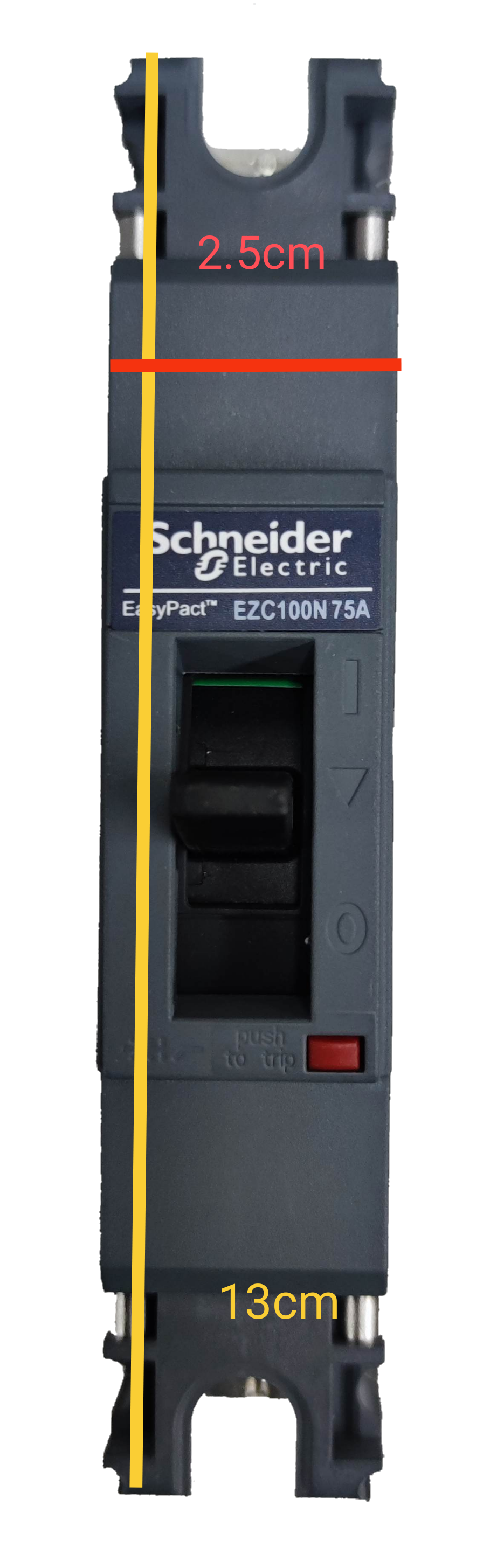 Schneider EZC100N 75A circuit breaker Philippines black electrical part with labeled dimensions
