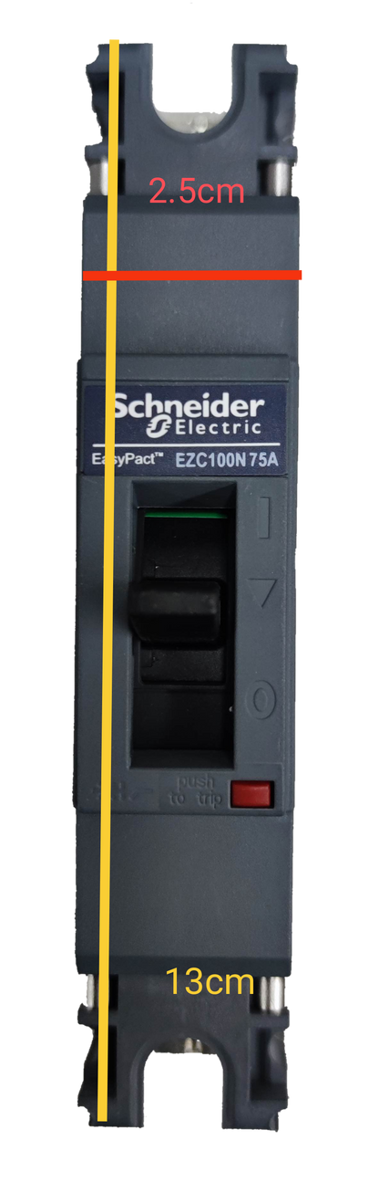 Schneider EZC100N 75A circuit breaker Philippines black electrical part with labeled dimensions