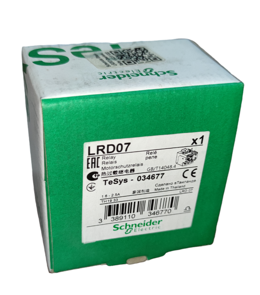 Schneider LRD07 Thermal Overload Relay packaging showing product details and specifications
