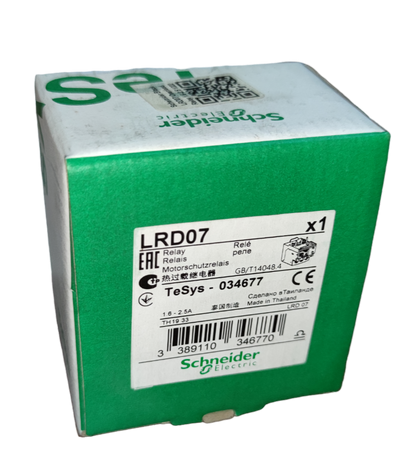 Schneider LRD07 Thermal Overload Relay packaging showing product details and specifications
