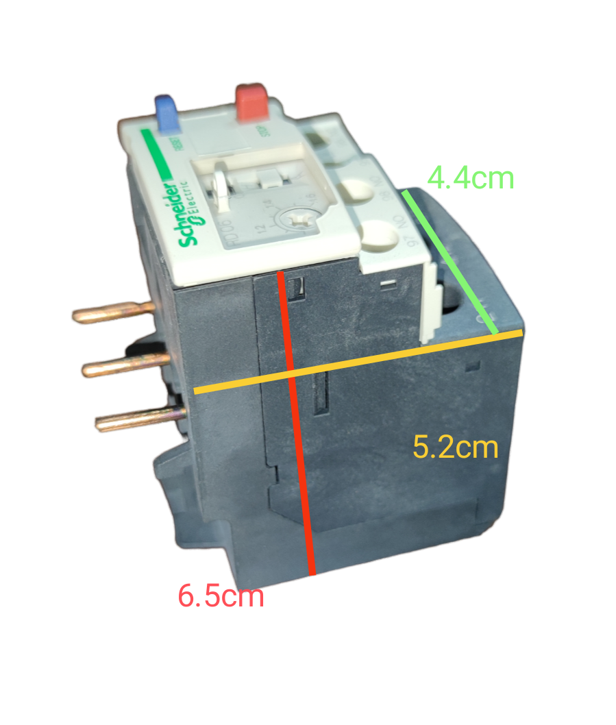 Schneider LRD07 Thermal Overload Relay with dimensions 4.4cm height and 6.5cm width for motor protection