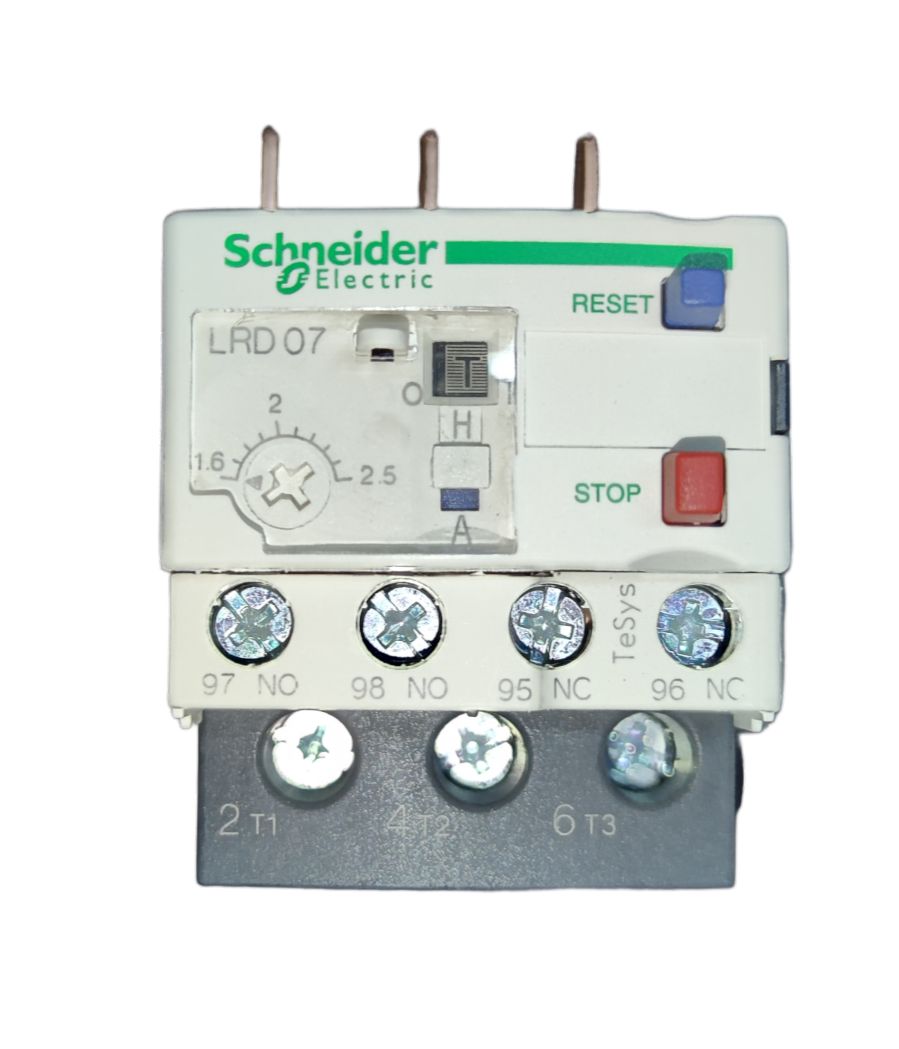 Schneider LRD07 Thermal Overload Relay with adjustable settings and terminal connections