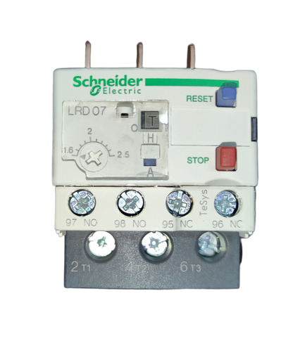 Schneider LRD07 Thermal Overload Relay with adjustable settings and terminal connections