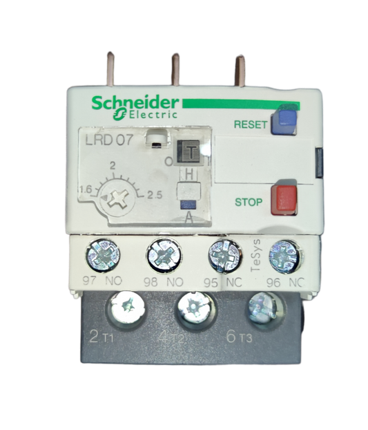 Schneider LRD07 Thermal Overload Relay with adjustable settings and terminal connections