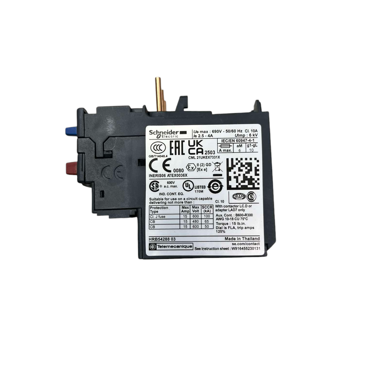 Schneider LRD08 Overload Relay 4A with detailed specifications and connection terminals