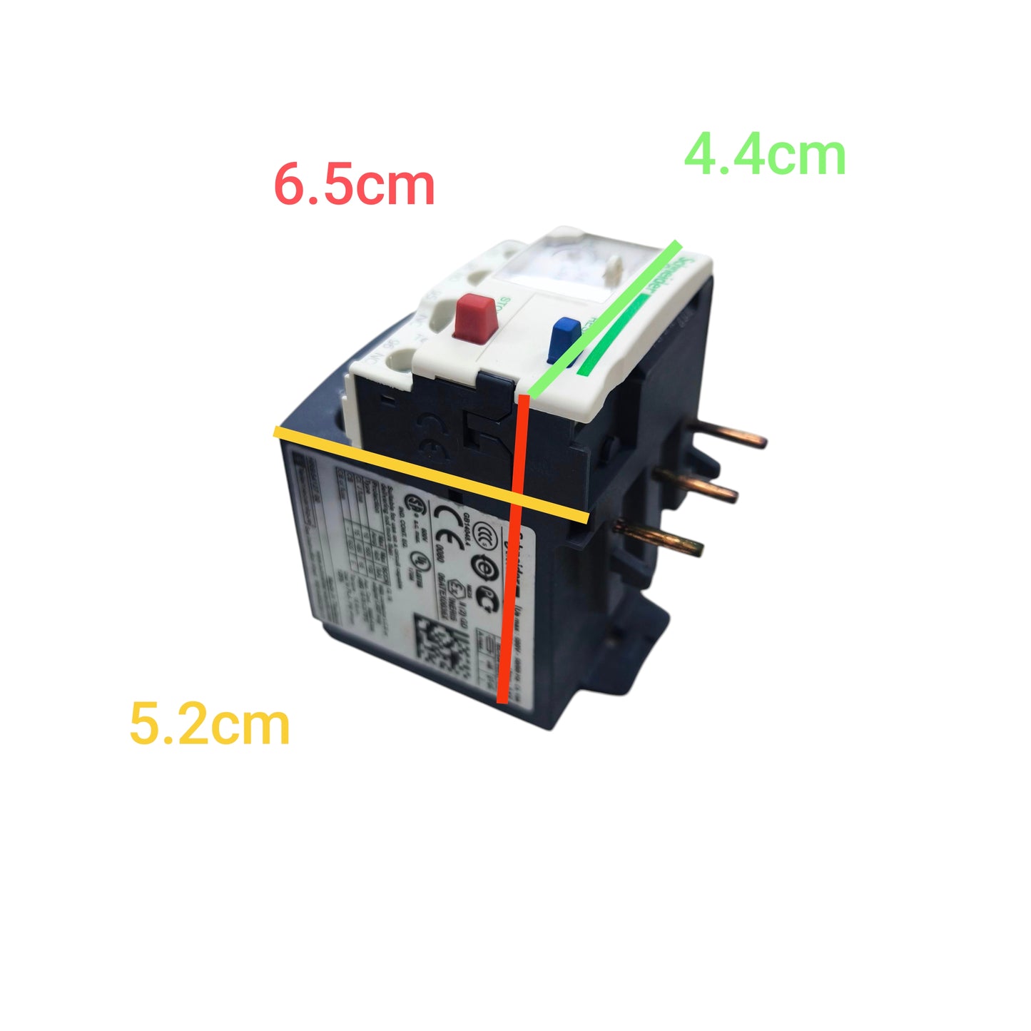 Schneider Overload Relay LRD04 with dimensions 6.5cm x 5.2cm x 4.4cm for electrical applications