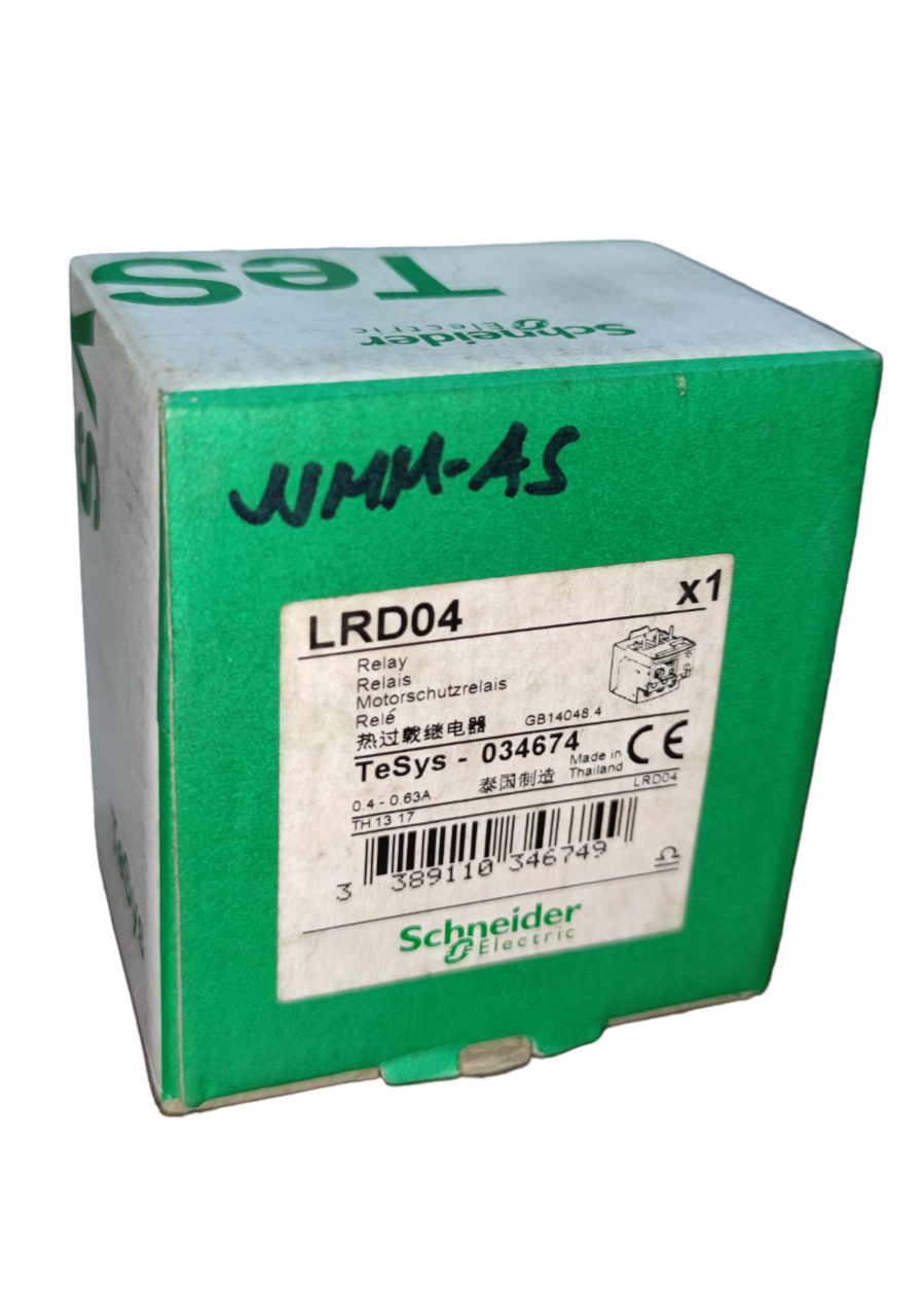 Schneider LRD04 Overload Relay packaging with detailed product information and specifications
