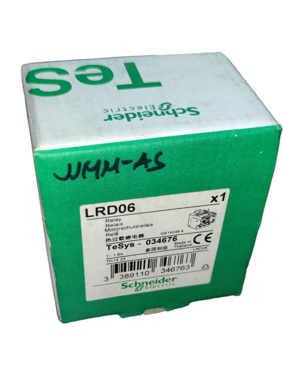 Overload Relay LRD06 Schneider packaging showcasing product details and brand logo