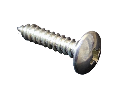 Close-up of a shiny silver 1x2 cm Phillips screw pack for hand tools and accessories