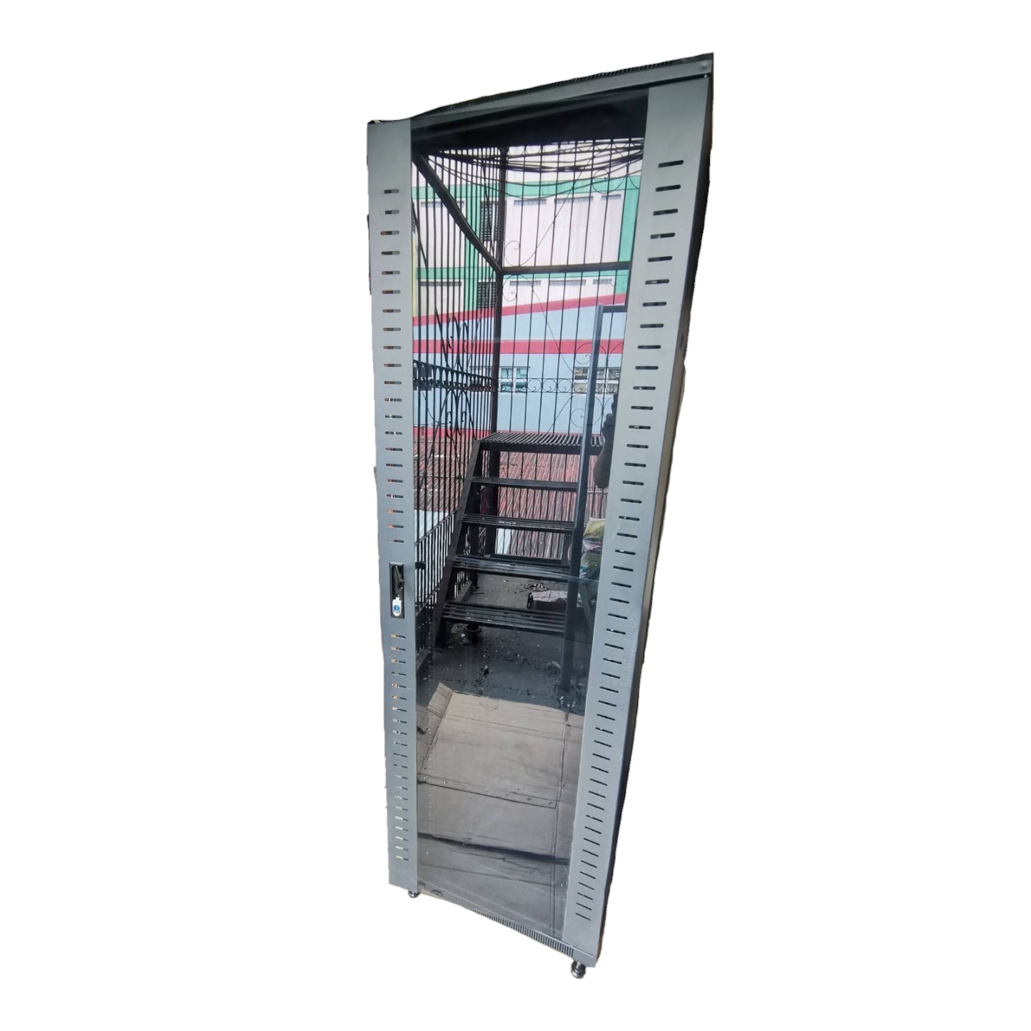 Metal storage rack with open door on a white background Data Cabinet 42U Server Rack Network Cabinet 60cm x 60cm x 196cm