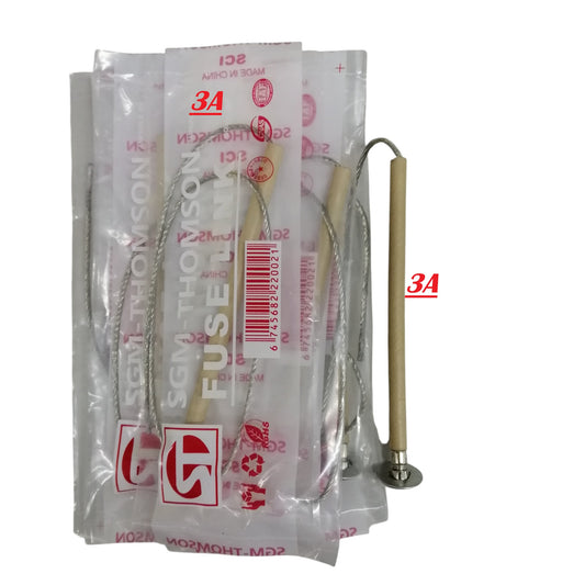 SGM Thomson Type K fuse link 3A ceramic fuse with braided wire leads and mounting flange in sealed packages