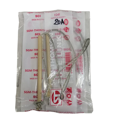 SGM Thomson K type fuse link 20A ceramic body with braided wire leads in sealed SGM Thomson packaging