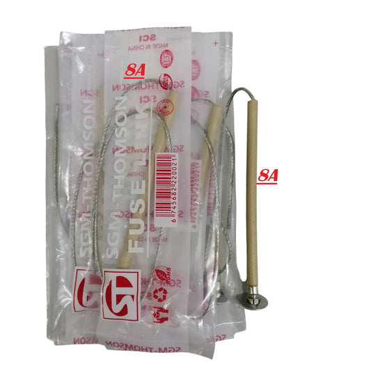 SGM Thomson Type K fuse link 8A ceramic insulator with braided wire lead and mounting flange in sealed packs