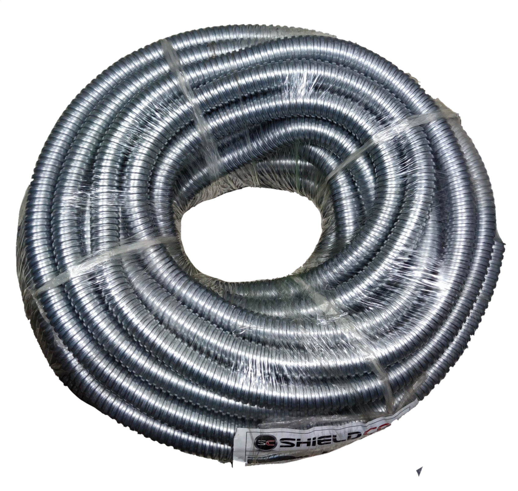 Shieldcon 20mm Metal Flexible Hose coiled and wrapped for electrical circuitry and parts use