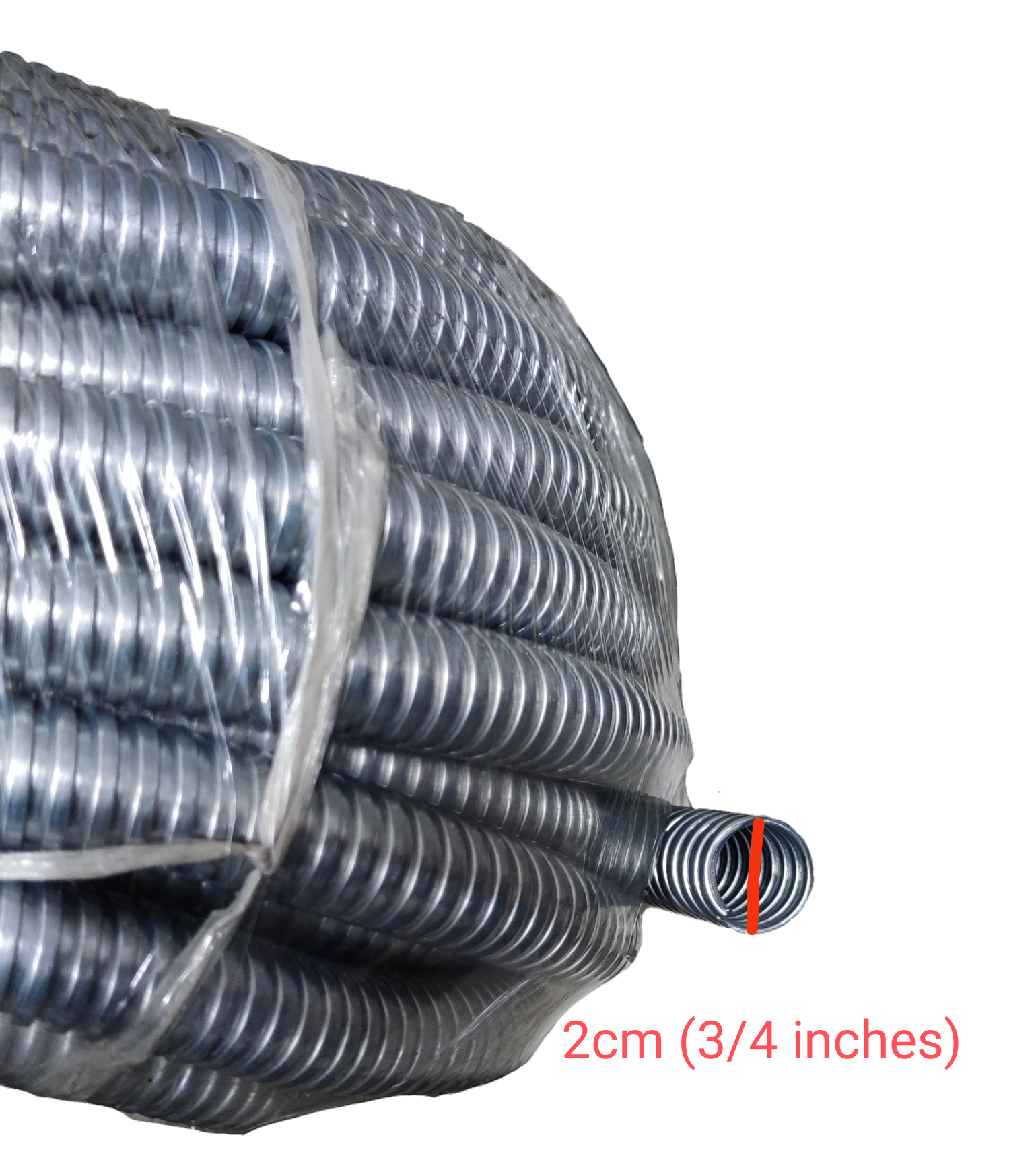 Shieldcon 20mm Metal Flexible Hose coiled and wrapped in plastic for electrical circuitry use