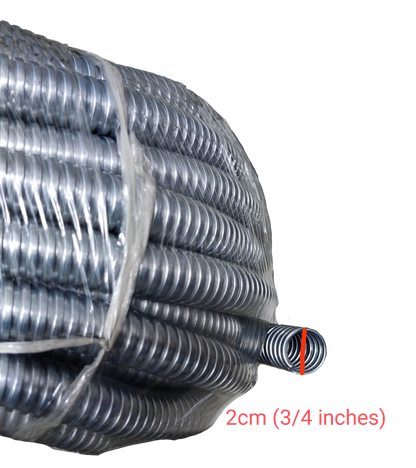 Shieldcon 20mm Metal Flexible Hose coiled and wrapped in plastic for electrical circuitry use