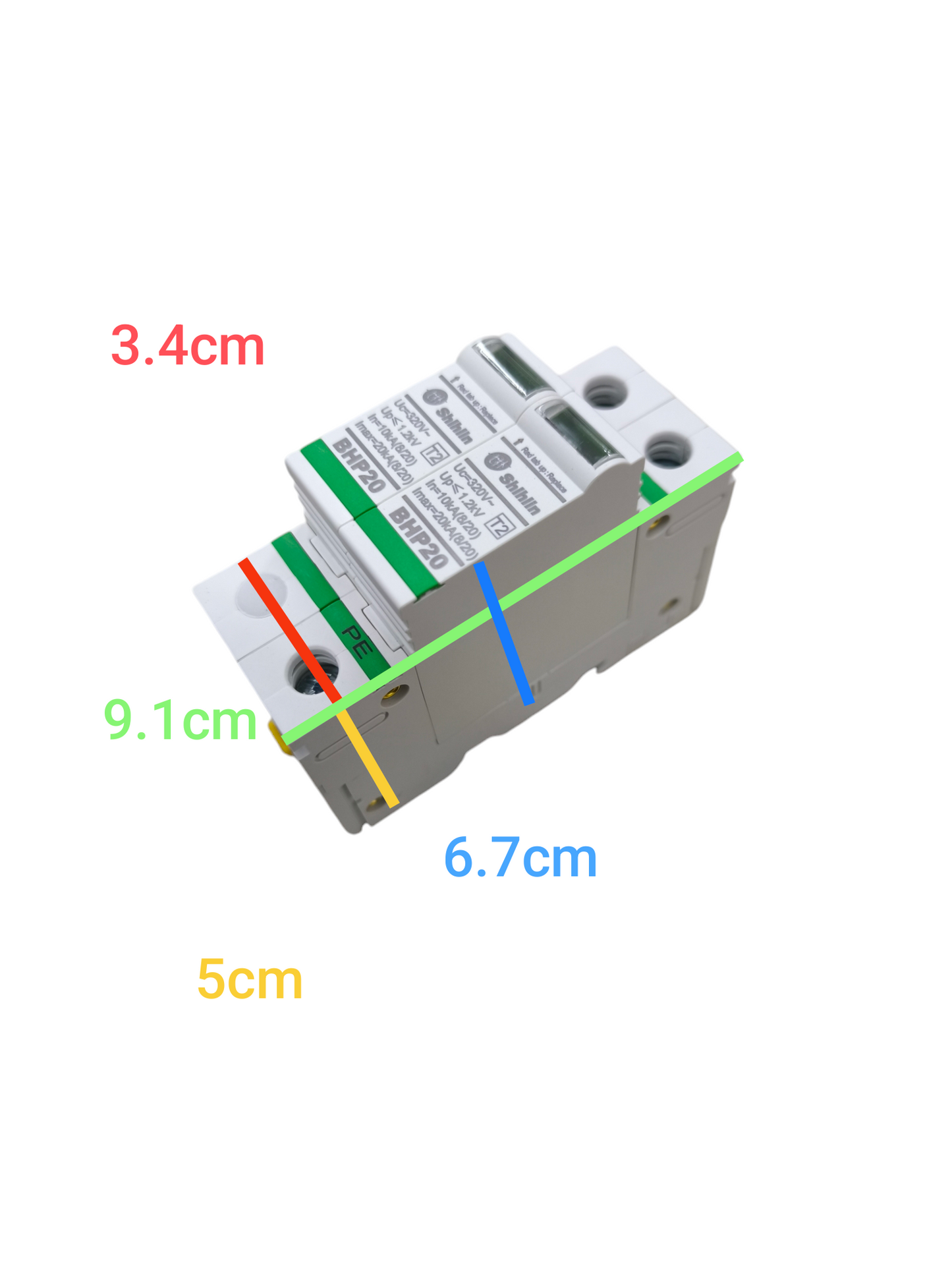 Shihlin uninterrupted power supply 20kV 2P 320V Surge Protective Device showing dimensions