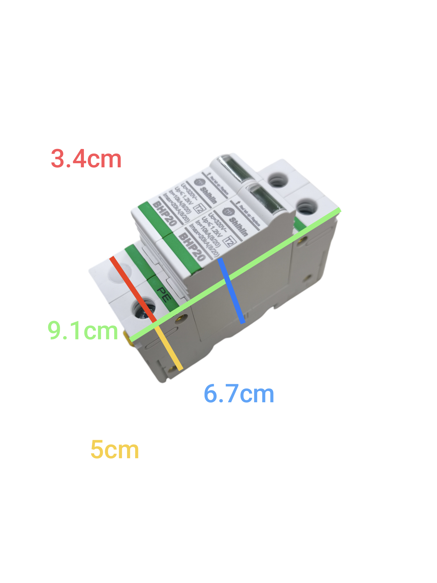 Shihlin uninterrupted power supply 20kV 2P 320V Surge Protective Device showing dimensions