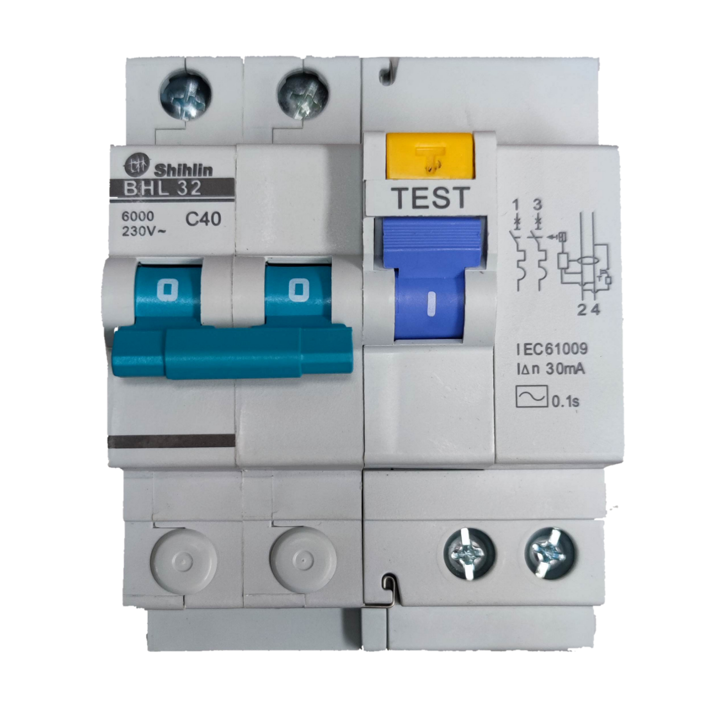 Shihlin 40A Residual Circuit Breaker with test button and blue switch for electrical safety