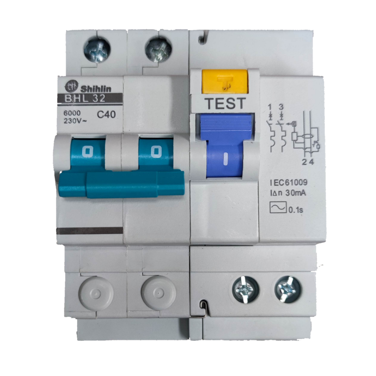 Shihlin 40A Residual Circuit Breaker with test button and blue switch for electrical safety