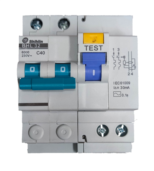 Shihlin 40A Residual Circuit Breaker with test button and blue switch for electrical safety