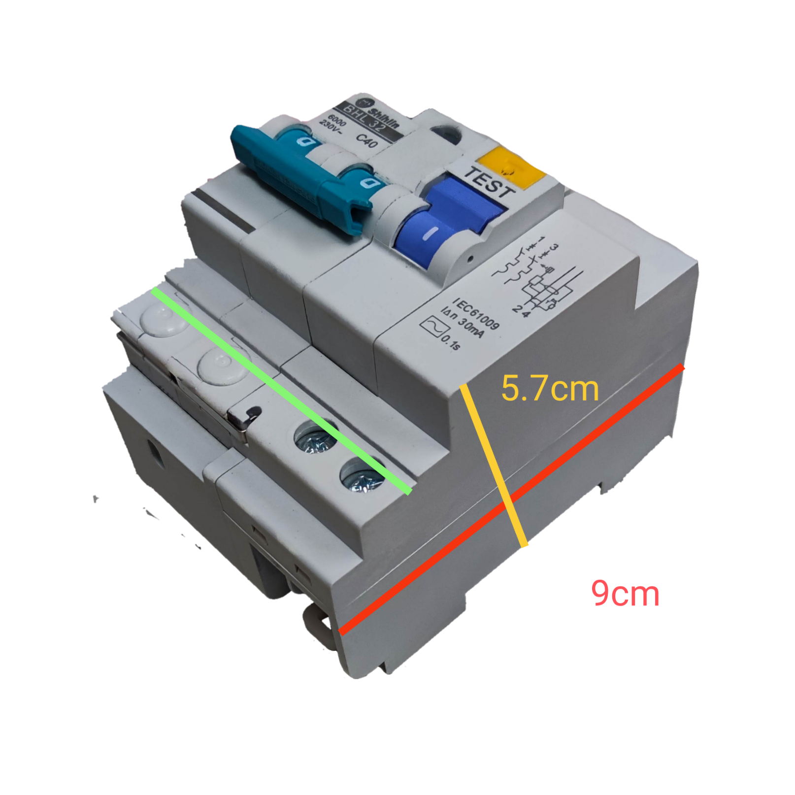 Shihlin 40A Residual Circuit Breaker with test button and labeled specifications