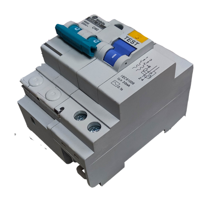 Shihlin 40A Residual Circuit Breaker with test button and blue and teal switches for electrical safety