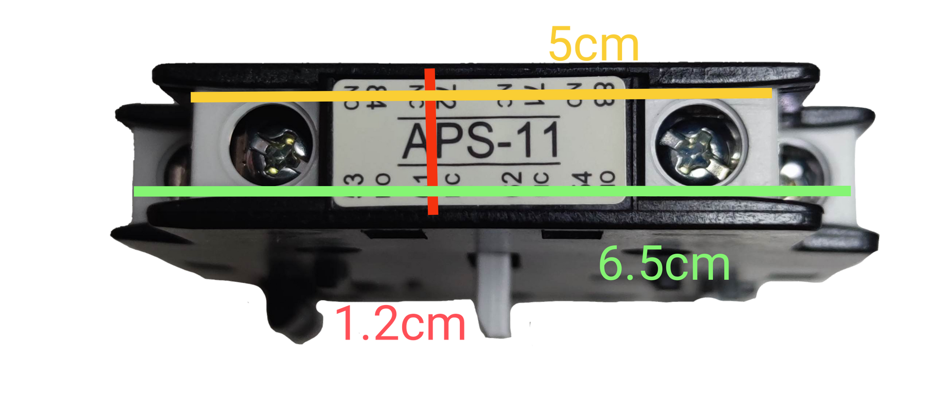 Shihlin Auxiliary Contact 1NO-1NC electrical component with side view showing mounting dimensions