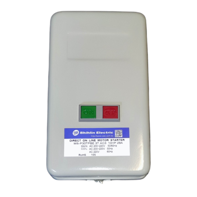 Shihlin Magnetic Starter 28A 10 HP 3 Phase 220V with on and off buttons in white casing