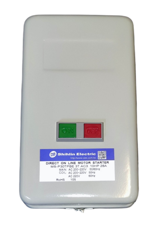 Shihlin Magnetic Starter 28A 10 HP 3 Phase 220V with on and off buttons in white casing