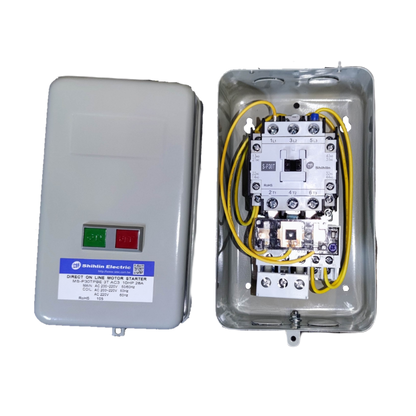 Shihlin Magnetic Starter 28A 10 HP 3 Phase 220V electrical circuitry with control buttons and internal wiring