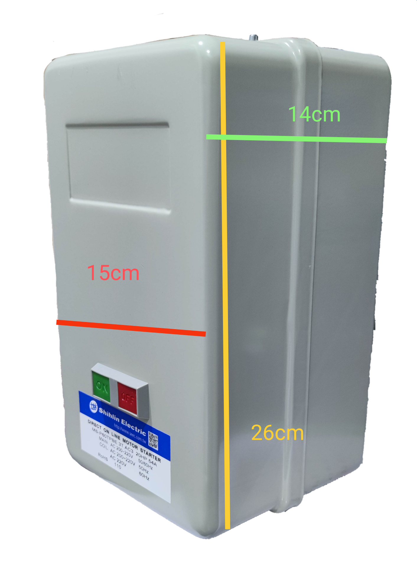 Shihlin Magnetic Starter 54A 20HP 3 Phase enclosed switch box with start and stop buttons