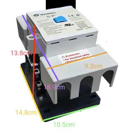 Shihlin magnetic contactor 175A electrical component with labeled dimensions and protective cover